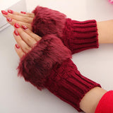 Women Casual Fur Faux Winter Finger less Gloves