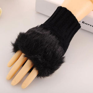 Women Casual Fur Faux Winter Finger less Gloves