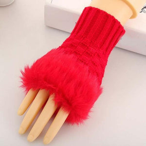 Women Casual Fur Faux Winter Finger less Gloves