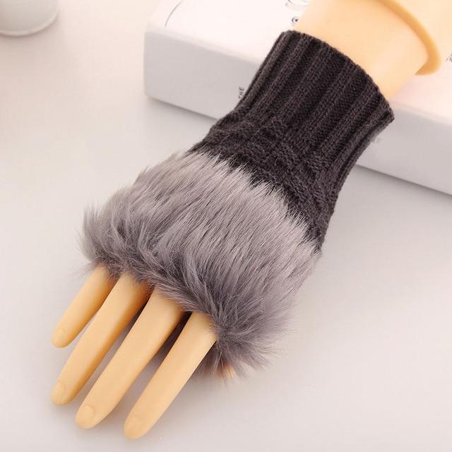 Women Casual Fur Faux Winter Finger less Gloves