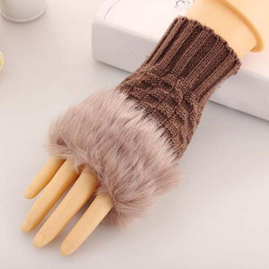 Women Casual Fur Faux Winter Finger less Gloves