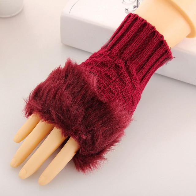 Women Casual Fur Faux Winter Finger less Gloves