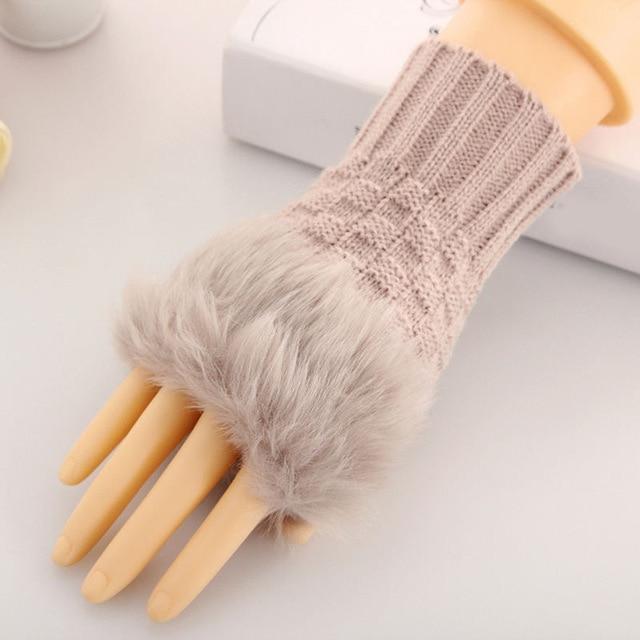 Women Casual Fur Faux Winter Finger less Gloves