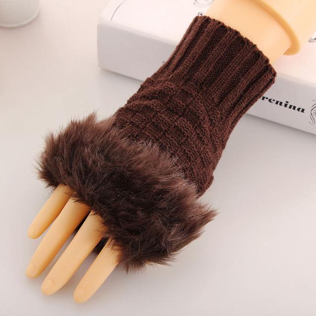 Women Casual Fur Faux Winter Finger less Gloves