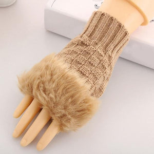 Women Casual Fur Faux Winter Finger less Gloves