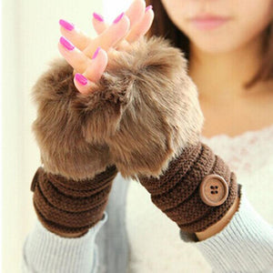 Winter Warm Faux Fox Fur Half Finger Gloves