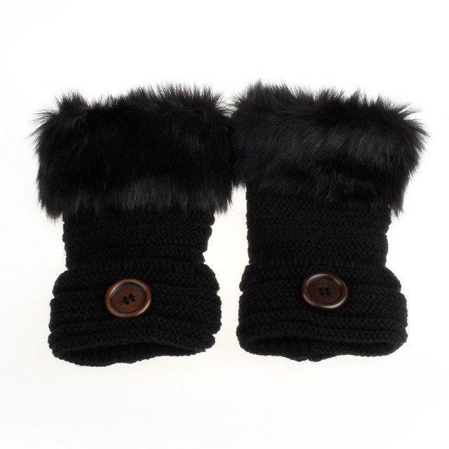 Winter Warm Faux Fox Fur Half Finger Gloves