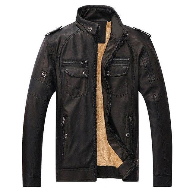 Winter Men Warm PU Faux Leather