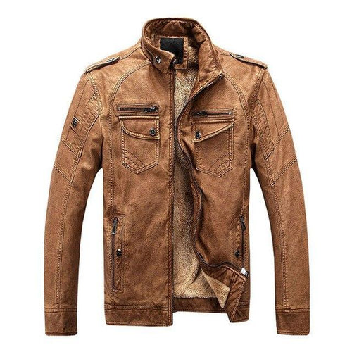 Winter Men Warm PU Faux Leather