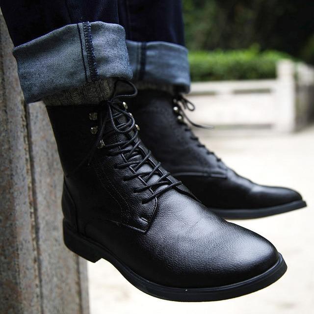 Ankle Boots - Fashion Lace Up Warm Rivet Leather Martin Ankle Boots