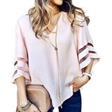 Flared Sleeves Mesh Patchwork Shirts